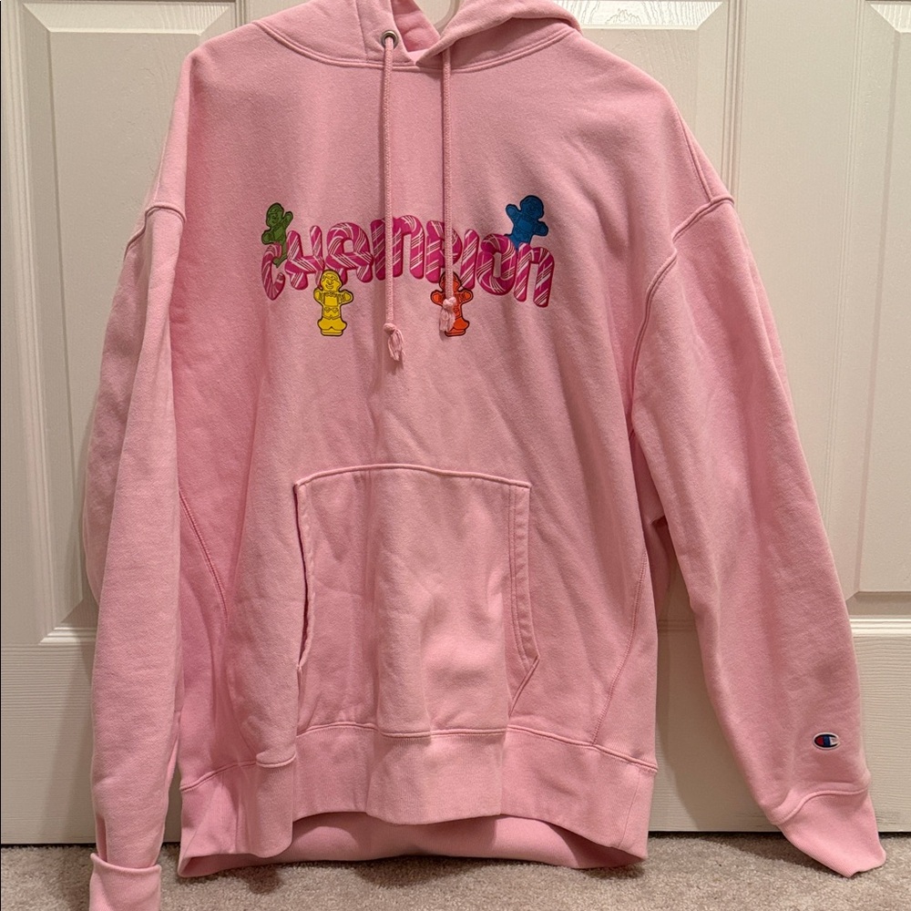 Champion Pink Hoodie with Multicolor Bear Accents